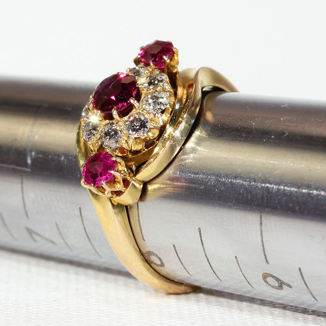 Victorian Diamond Ruby Cluster Ring Gold