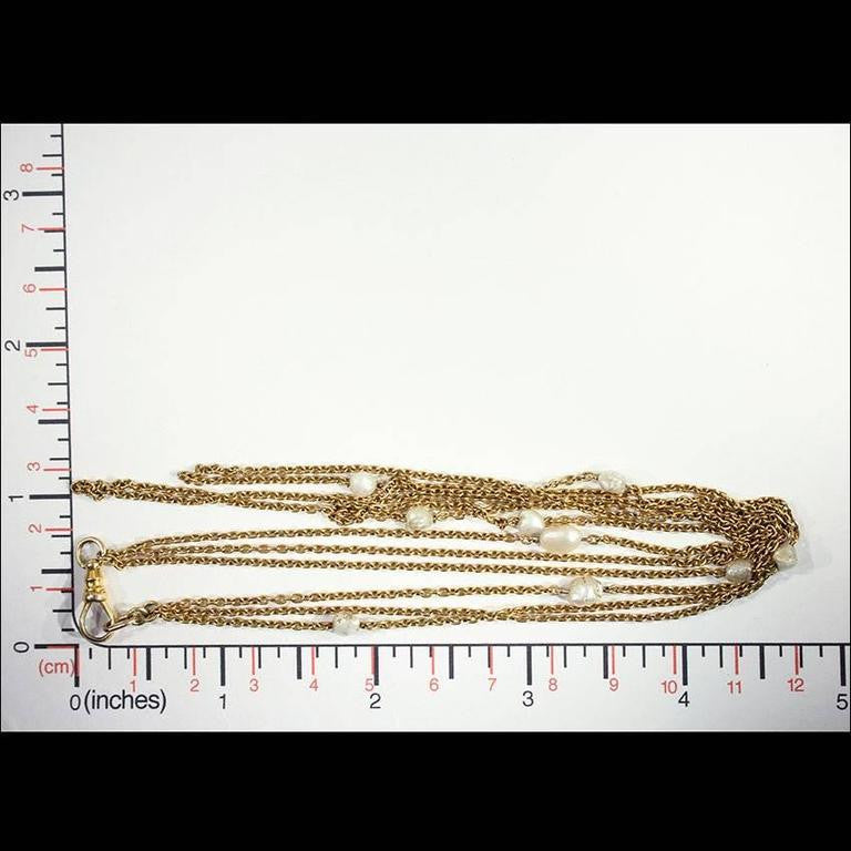Victorian Pearl Triple Chain 14k Gold Necklace