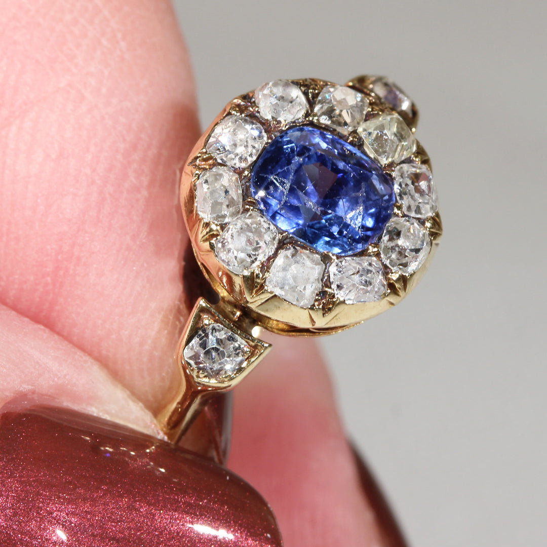 Victorian Sapphire Diamond Cluster Ring