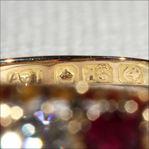 Antique 5 Stone Ruby and Diamond Ring in 18k Gold, Edwardian