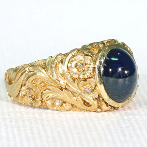 Antique 2.3 Carat Cabochon Sapphire Diamond Ring 18k Gold