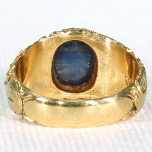 Antique 2.3 Carat Cabochon Sapphire Diamond Ring 18k Gold