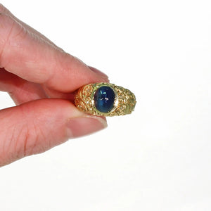 Antique 2.3 Carat Cabochon Sapphire Diamond Ring 18k Gold