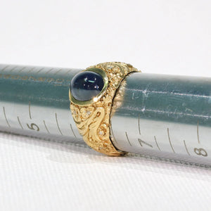 Antique 2.3 Carat Cabochon Sapphire Diamond Ring 18k Gold