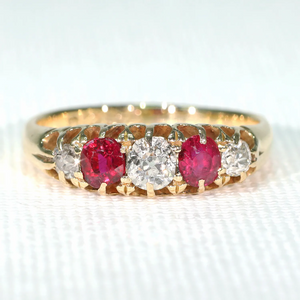 Antique 5 Stone Ruby Diamond Ring Victorian