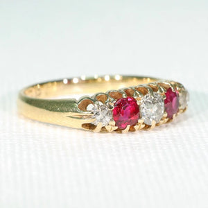 Antique 5 Stone Ruby Diamond Ring Victorian