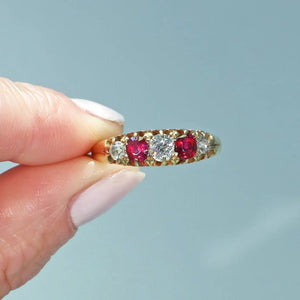 Antique 5 Stone Ruby Diamond Ring Victorian