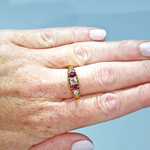 Antique 5 Stone Ruby Diamond Ring Victorian