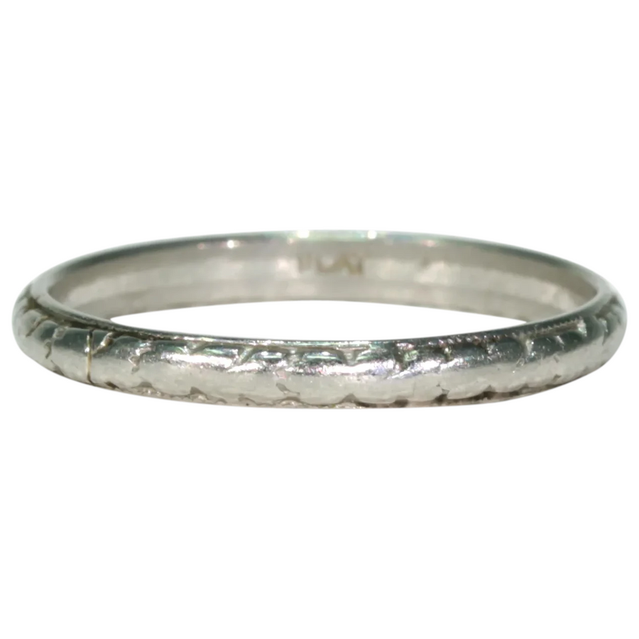 Antique Art Deco Carved Platinum Wedding Band Ring