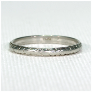 Antique Art Deco Carved Platinum Wedding Band Ring sz 7