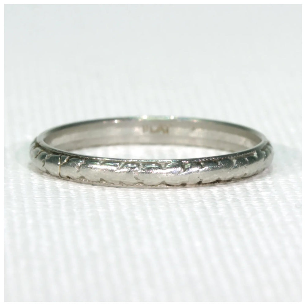 Antique Art Deco Carved Platinum Wedding Band Ring