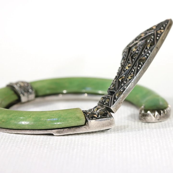 Antique Art Deco Connemara Marble Marcasite Clip