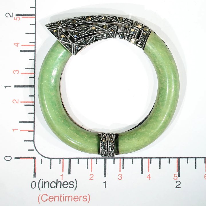 Antique Art Deco Connemara Marble Marcasite Clip