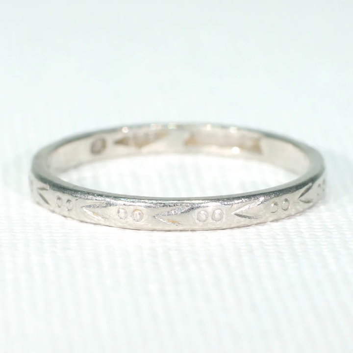 Antique Art Deco Platinum Faceted Wedding Band Ring 8.75