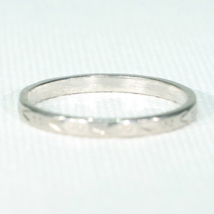 Antique Art Deco Platinum Faceted Wedding Band Ring 8.75