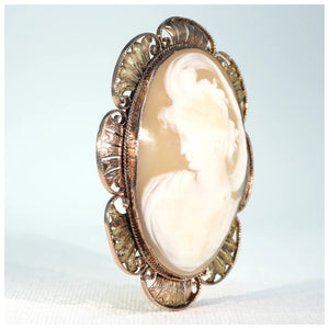 Antique Art Nouveau Cameo Brooch in Black Hills Gold Frame