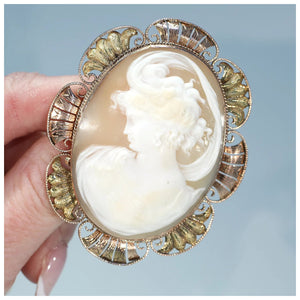 Antique Art Nouveau Cameo Brooch in Black Hills Gold Frame