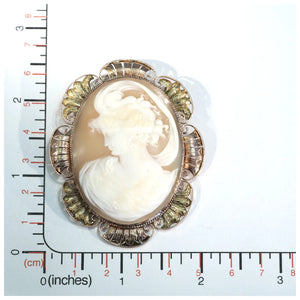 Antique Art Nouveau Cameo Brooch in Black Hills Gold Frame