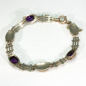 Antique Arts and Crafts Amethyst Mother of Pearl Bracelet 9k Gold