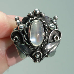 Antique Arts & Crafts Moonstone Silver Ring