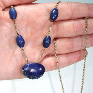 Antique Arts and Crafts Silver Gilt Lapis Necklace c.1910