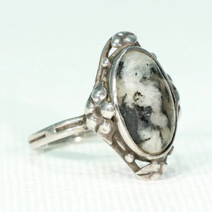 Antique Arts & Crafts Silver Granite Ring