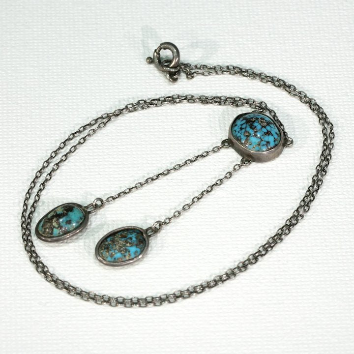 Antique Arts and Crafts Silver Turquoise Necklace