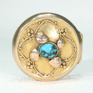 Antique Arts and Crafts Turquoise Gold Brooch Locket