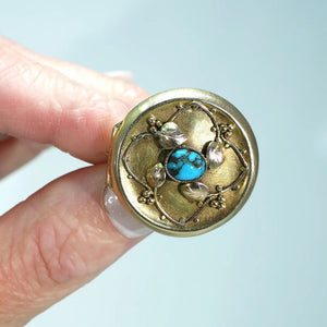 Antique Arts and Crafts Turquoise Gold Brooch Locket