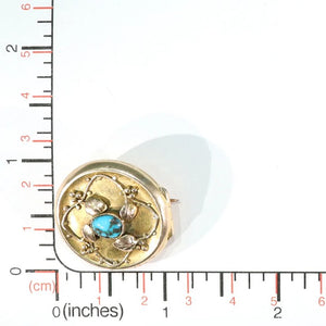 Antique Arts and Crafts Turquoise Gold Brooch Locket