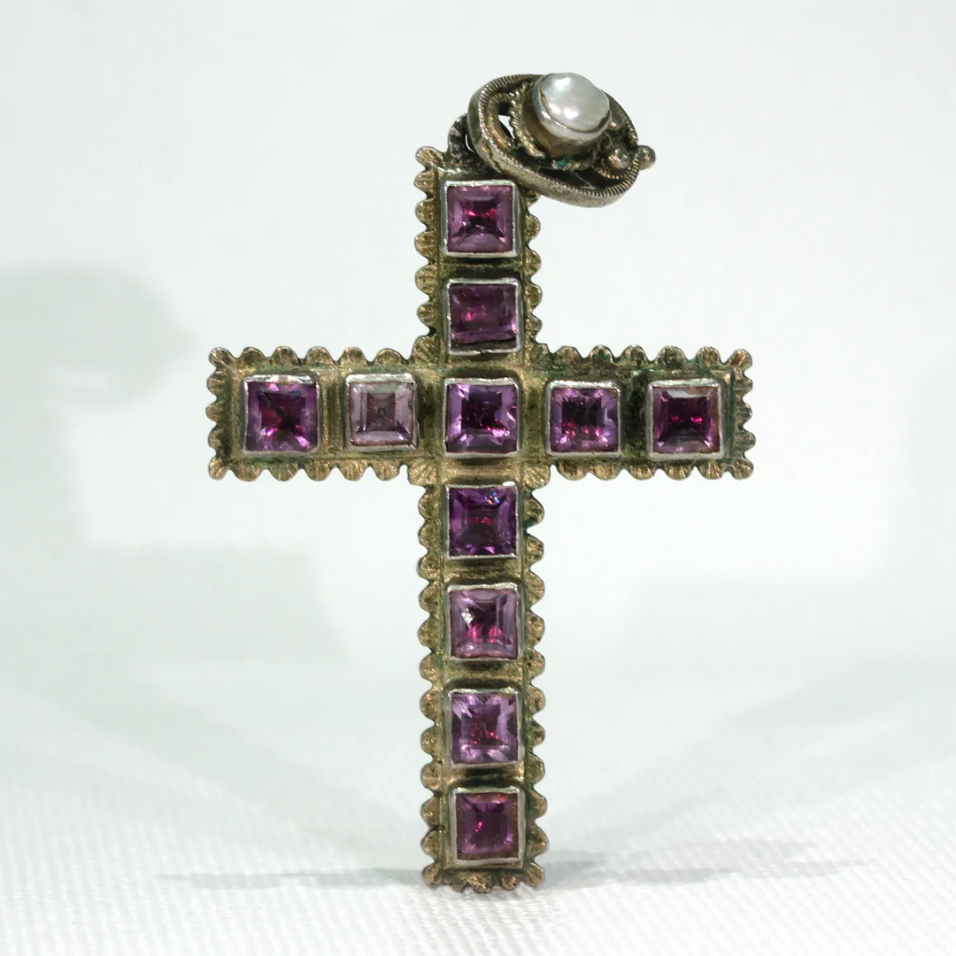 Antique Austro-Hungarian Amethyst Pearl Cross Pendant