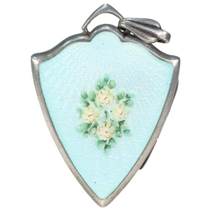 Antique Baby Blue Flowers Enamel Silver Locket