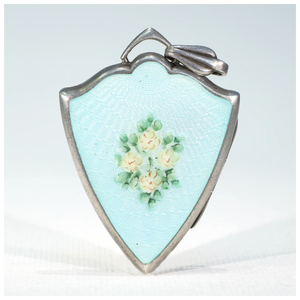 Antique Baby Blue Flowers Enamel Silver Locket