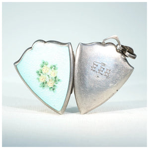 Antique Baby Blue Flowers Enamel Silver Locket