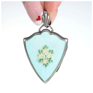 Antique Baby Blue Flowers Enamel Silver Locket