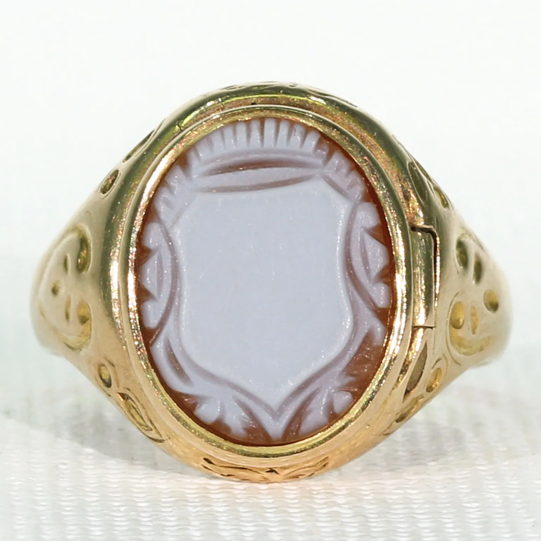 Antique Carved Sardonyx Opening Ring Locket Poison