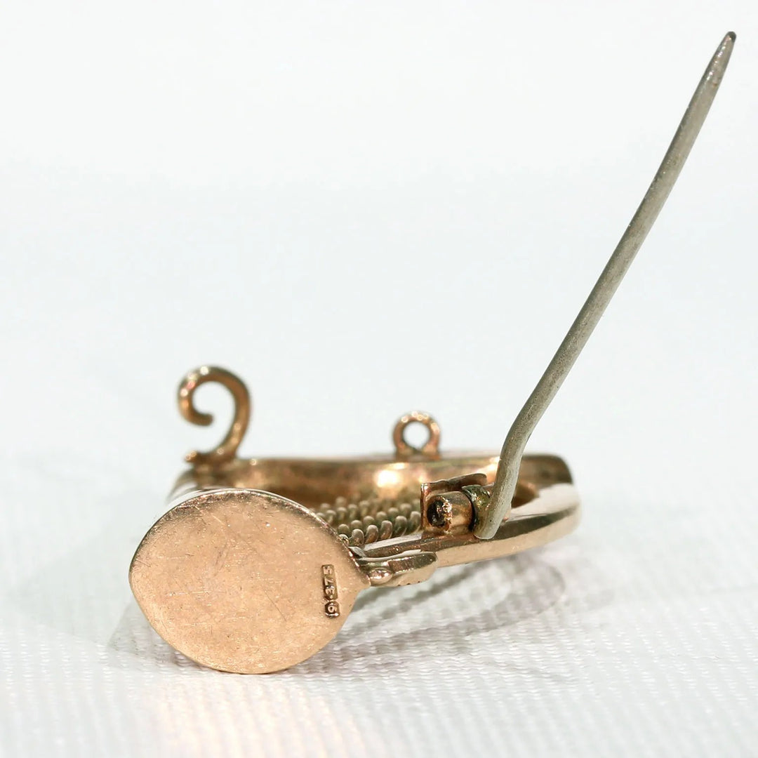 Antique Connemara Marble Gold Scottish Harp Brooch Pin