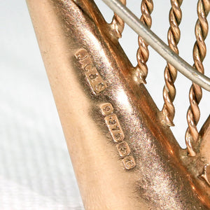 Antique Connemara Marble Gold Scottish Harp Brooch Pin