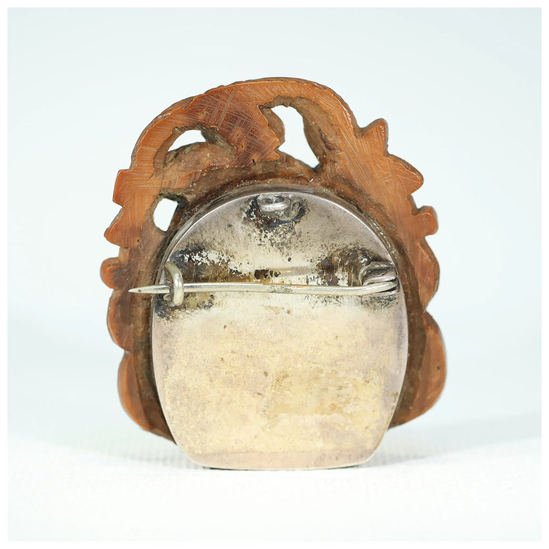 Antique Coquilla Nut Carved Brooch