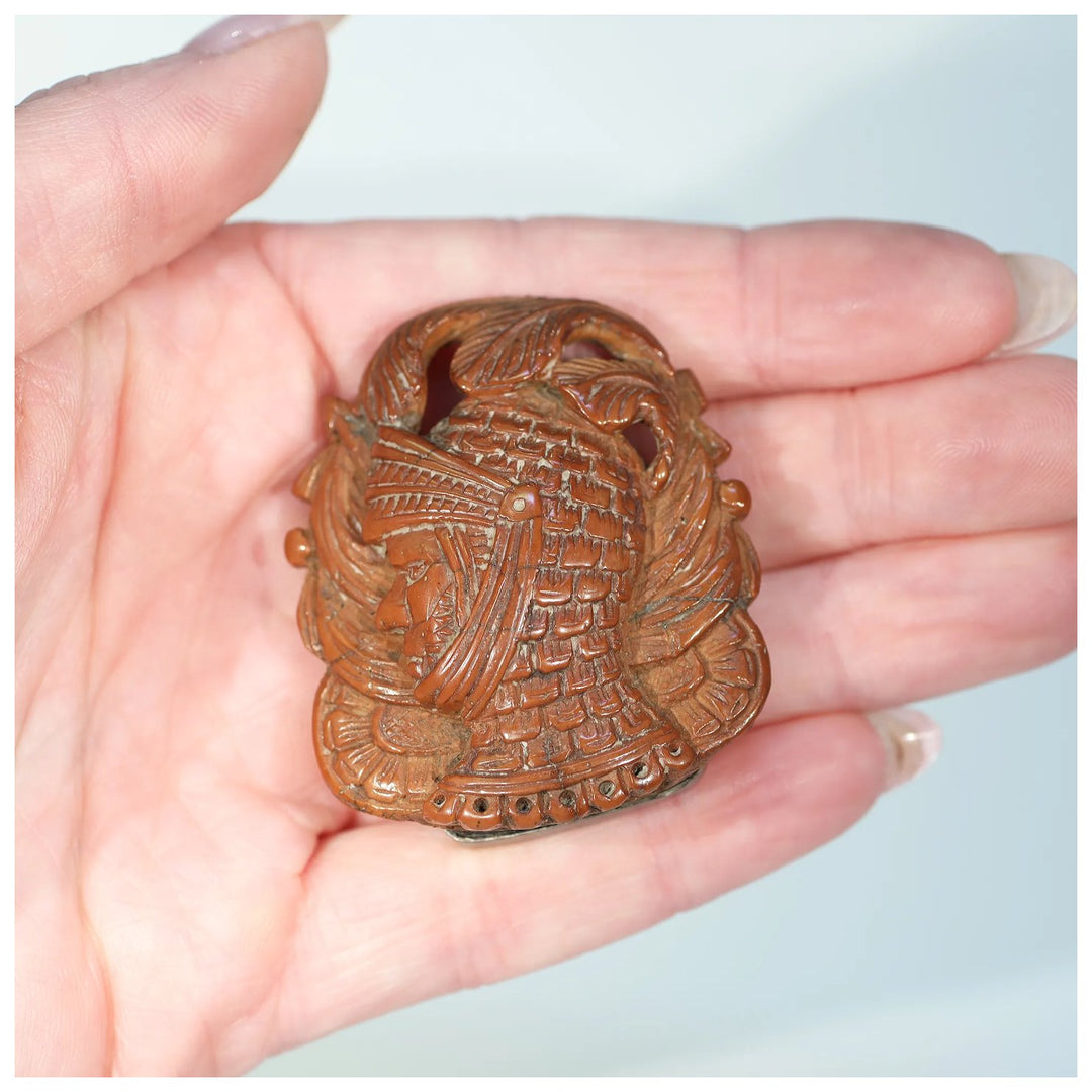 Antique Coquilla Nut Carved Brooch