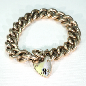 Antique Edwardian Curb Link Bracelet with Heart Lock 9k Gold