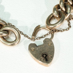 Antique Edwardian Curb Link Bracelet with Heart Lock 9k Gold