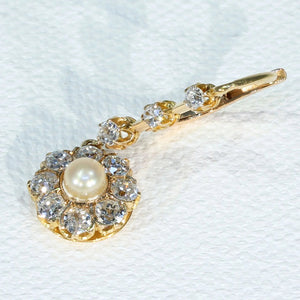 Antique Edwardian Diamond Pearl Cluster Earrings in 18k Gold