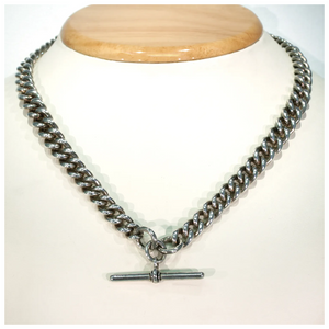 Antique Edwardian Double Albert Silver Watch Chain Necklace