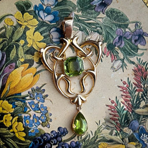 Antique Edwardian Large Peridot 15k Gold Pendant