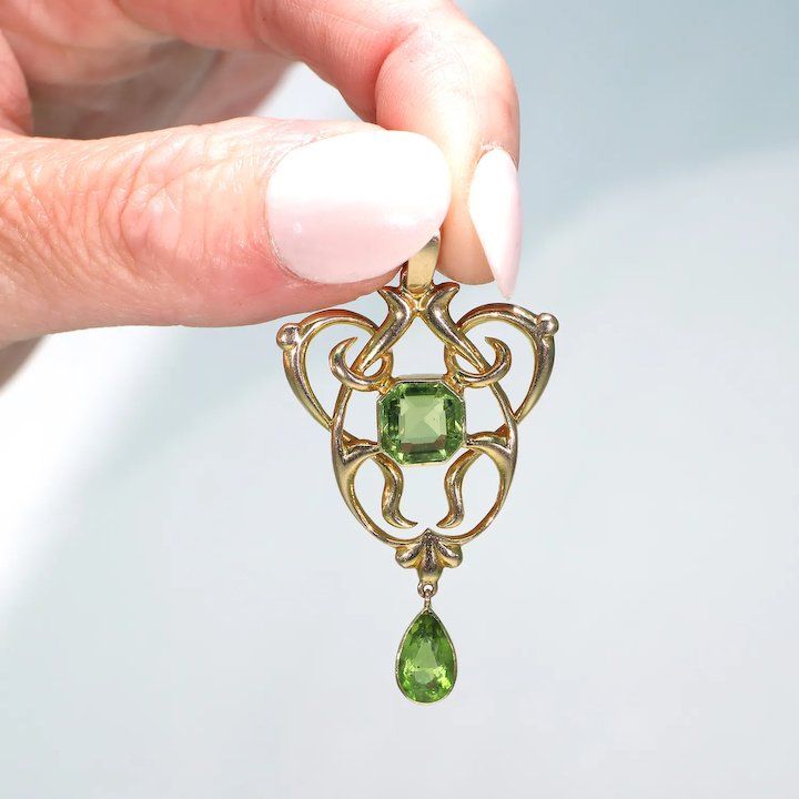 Antique Edwardian Large Peridot 15k Gold Pendant