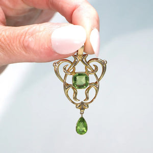 Antique Edwardian Large Peridot 15k Gold Pendant