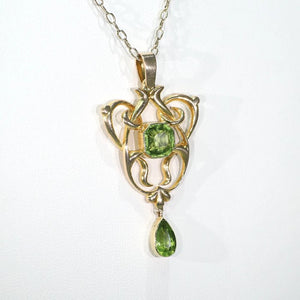 Antique Edwardian Large Peridot 15k Gold Pendant