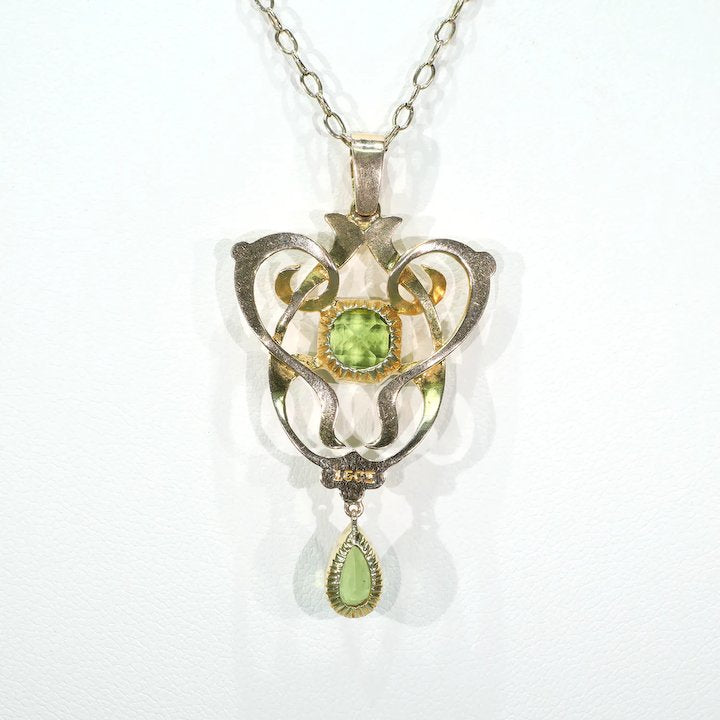 Antique Edwardian Large Peridot 15k Gold Pendant
