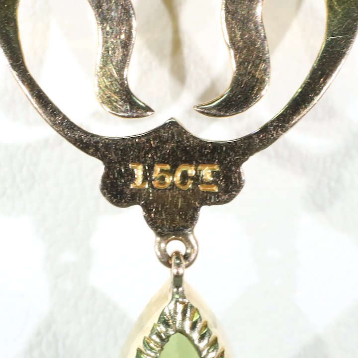 Antique Edwardian Large Peridot 15k Gold Pendant